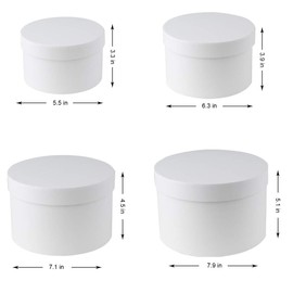 Oairse Round Gift Boxes with Lids Florist Hat Boxes for Arrangements White Flower Box Set of 4 Nesting Gift Box with Lids for Flowers Arrangements Empty Bridesmaid Wedding Birthday Party Favor