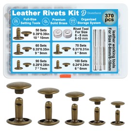 Domthent Leather Rivets Kit, 370 Sets Brass Double Cap Rivets with Full-Size Leather Working Tools for 5 Sizes, Perfect for Leather Crafting, Clothing, Bag, Shoe Repair and DIY Decoration (Bronze)