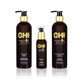 CHI Argan Oil plus Moringa Oil Luxe Trio Kit with Shampoo, Conditioner and Moringa Oil (Set of 3), 11 fl. oz.