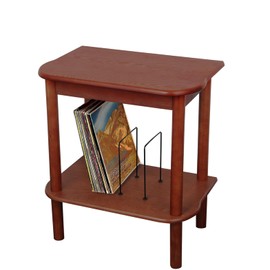 VOSTERIO Record Player Stand, Wooden Turntable Holder with Vinyl Record Storage Shelf, Mid-Century End Table for Living Room, Office, Brown