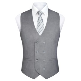 Enlision Men's Suit Vest, Business Vest, Solid, Double Breasted, Formal, Slim, Gilet Vest, Gentleman's, With Buckle, Stylish, Wedding, Large Size, 03 Gray (Please refer to the size chart in image 2)