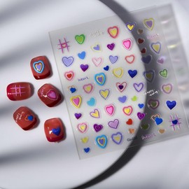 Valentine's Day Nail Art Stickers Decals Valentine's Heart Nail Stickers Cute Colorful Heart Design Valentine's 5D Embossed Nail Decals Manicure Supplies for Women Holiday Nail Art Decorations