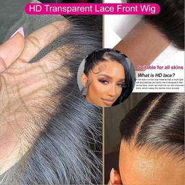 RXY Straight Human Hair Wig 13X6 Lace Front Wigs Human Hair Pre Plucked With Baby Hair 180% Density Transparent HD Lace Frontal Wigs Lace Front Wigs for Women Natural Black Color 24 Inch for Women