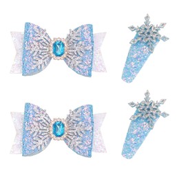 4PCS Snowflake Hair Clips,Blue White Christmas Hair Accessories Winter Wedding Party Decoration,Hair Bows for Women,Glitter Snowflake Barrettes Festive Snowflake Hairpins for Gifts