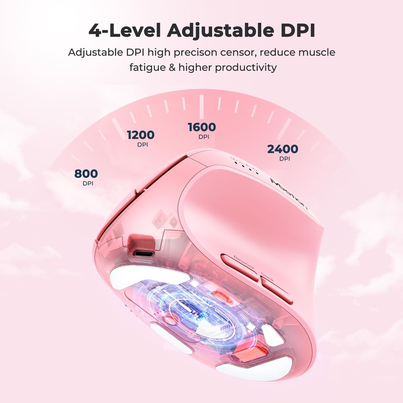 Ergonomic Vertical Mouse, Wireless Bluetooth Mouse - Pink