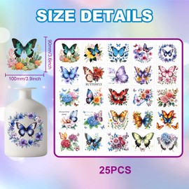 GLOBLELAND 25 Blatt Schmetterlingsblumen Bunte Einmachglas Aufkleber Rosen Und Hortensien Kunststoff Aufkleber Selbstklebender Laternenglas Aufkleber Für Fenster Lampen Gläser Tassen Vasen