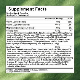 Soursop Capsules - 24 in 1 Graviola Soursop Capsules with Shilajit, Sea Moss, Lions Mane, Turmeric, Ashwagandha, Vegan, Ginger & Manuka Honey and More, Non-GMO, 90capsules
