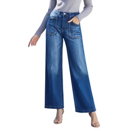 Queenwin Women's Wide Leg Sweatpant Jeans Y2k Baggy Loose Trouser Jeans High Waisted Stretch Denim Pants Blue Large