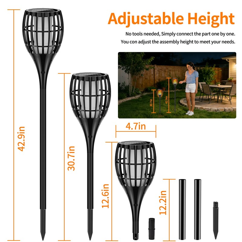 Solar Larger Torch Lights, 43" Solar Torch Lights Outdoor Flickering