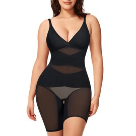 KUMAYES Shapewear Bodysuit for Women - Tummy Control Butt Lifter Fajas Body Shaper V-Neck Body suit Waist Trainer
