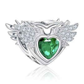Amieween 925 Sterling Silver Charms May Birthday Stone Bead, Angel Wing Love Pendant, Compatible With Women'S Bracelet Necklace, Birthday Gift