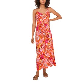 Vince Camuto Women's Floral Print V Neck Maxi Dress Orange Size X-Large