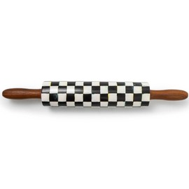 MACKENZIE-CHILDS Rolling Pin, Decorative Roller Pin for Baking, Cute Baking Supplies, Black-and-White Courtly Check