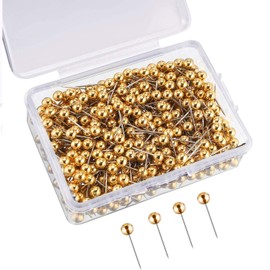 Pack of 400 Round Head Pins 15 mm Map Push Pins Round Head Pins with Storage Box Map Nail Push Pins Marking Pins for World Map Fabric Marking and Pin Board (Gold)