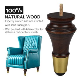 Btowin 6 Inch / 15cm Solid Wood Furniture Legs, 4Pcs Wenge Mid-Century Modern Wooden with Cover Replacement Feet with Threaded M8 Hanger Bolts & Mounting Plate & Screws for Sofa Couch Cabinet