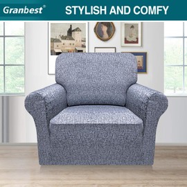 Granbest Stretch Sofa Cover Super Soft Microfiber Armchair Cover Sofa Slipcover Spandex Couch Cover 1 Seater Furniture Protector with Anti-Slip Foams(1 Seater,Texture Pattern)