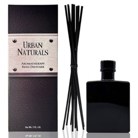 Urban Naturals Oud & Citrus Reed Diffuser Set – Made with Essential Oils – Citrus, Oud, Cedar, Amber & Wood Notes – 5 Ounce Sleek Black Rectangular Refillable Glass Bottle – Made in The USA