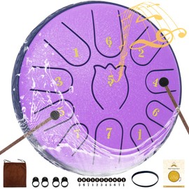 Rain Drum for Outside Garden,Steel Tongue Drum 6 Inche 11 Note Steel Drums Rain Chime,Raindrop Drum,with Soft Bag,Music Book,2 Mallets(purple)