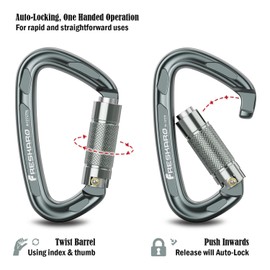 FresKaro 4inch Climbing Carabiner Clips, CE UIAA Certified 25kN Auto Locking Carabiners, 7075 Aircraft Aluminium Carabina, Lightweight Karabiner, Rust Free and Heavy Duty, D Shape, Large, Spacegray