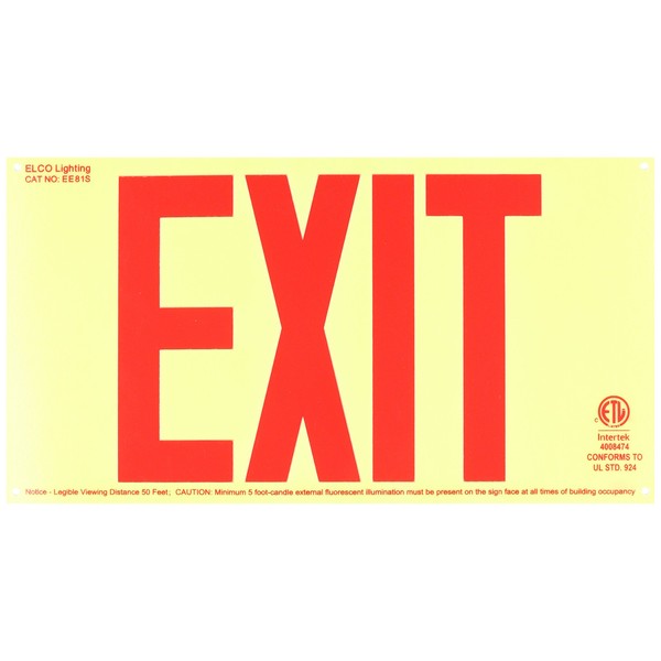 Elco Lighting EE81S Self Illuminating Exit Sign Red Letters