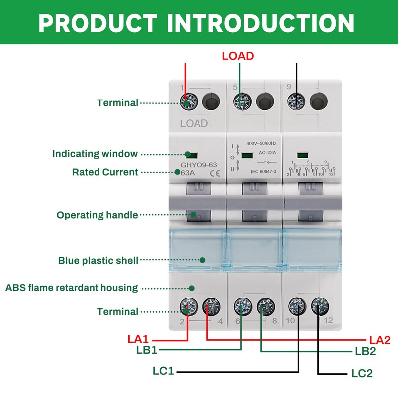 Switch 3P 63A Load Disconnect Dual Power Manual Transfer Isolating
