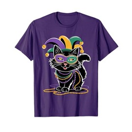 Cute Mardi Gras Cat For Women Girls Cat Lovers Carnival Mask T-Shirt