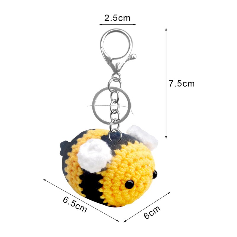 DAWRIS Key Ring Cute Crochet Bee Plush Bumble Bee Key