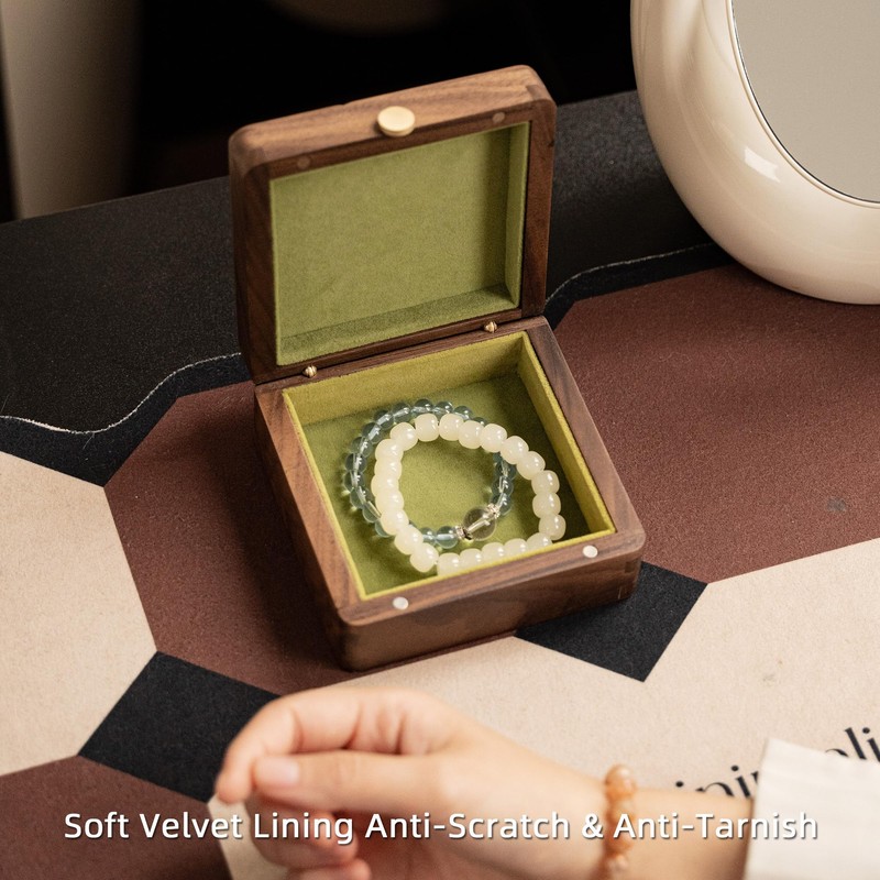Wooden Jewelry Box,Small Wooden Box with Velvet Lining (Horse Design