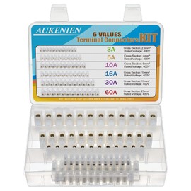 AUKENIEN 6Values Electrical Terminal Connectors Blocks Kit 3A 5A 10A 15A 30A 60A 12 Way White Terminals Choc Block Electric Wire Connectors Strips 3 5 10 15 30 60 Amp Connecting Block for Wiring Cable