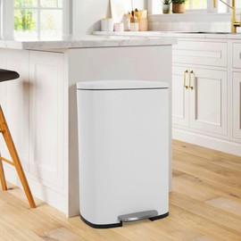 CL.HPAHKL 13 Gallon / 50 Liter Kitchen Trash Can with Lid Kitchen Garbage Can Brushed Metal Trash Can Heavy Duty Rectangle Shape Trash Bin Foot Step Kitchen Waste Bin for Home Kitchen, White