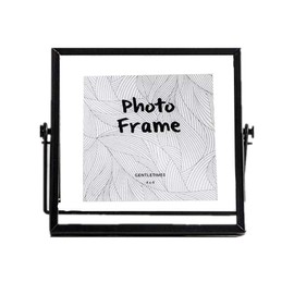 Leoyoubei Vintage Real Glass Photo Frame Collection - Metal Geometric Square, Double Glass Desk Vertical Floating Frame 4x4, Full Frame 5x5 (Black)