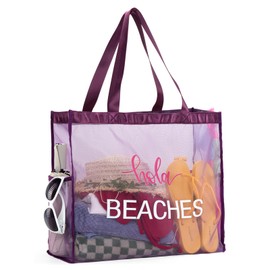Montana West Large Mesh Beach Tote Bag - Purple, Lightweight Swim Bag with Pockets MWC-133PP