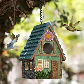 Spring Bluebird House for Outside,Hanging Bird Houses for Garden Nesting Box Gifts for Nature Lovers Tree Swallow Finch Wild Birds Wren,Natural Style Longtime Lasting 1.5" Entrance