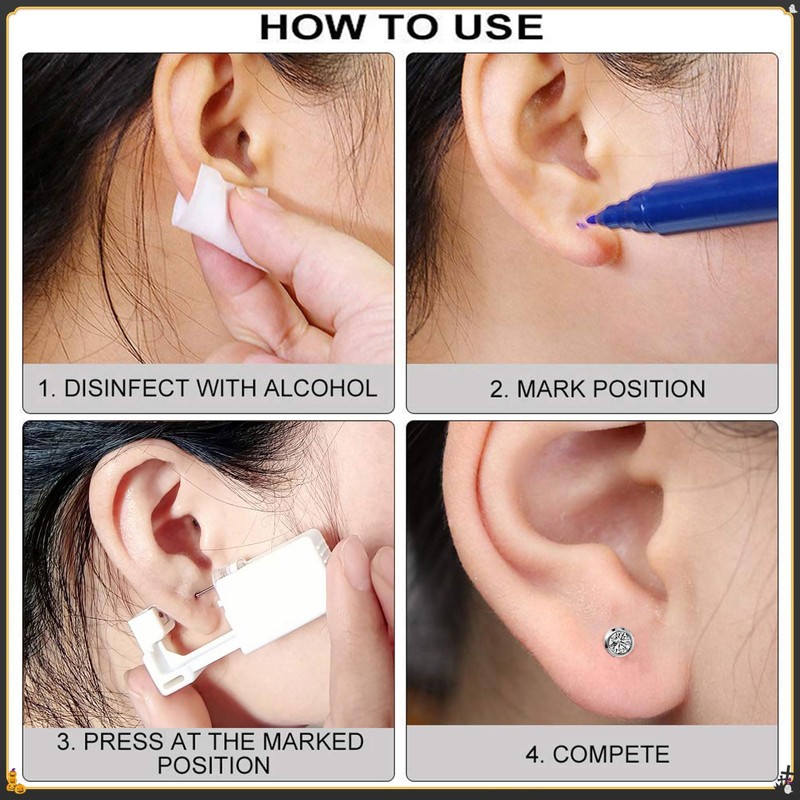 Disposable Ears Piercing Guns, Easy Self Piercing Kit with Stainless