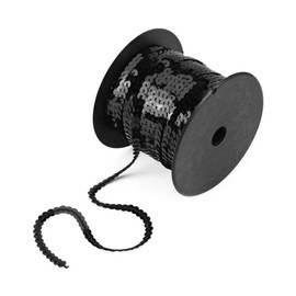 Aysekone Sewing Thread 6mm Metallic Shiny Edge Flat Round Sequins for Sewing Sequins in Roll Wedding Craft Black