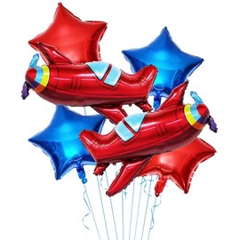 ZHENGYE 6 Pcs Airplane Birthday Decoration Set Red Large Airplane Balloons Star Foil Mylar BalloonBalloon Themed Birthday Party Decorations Supplies