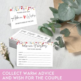 EMNAPH Wildflower Advice and Wishes for the Mr and Mrs - 50 Packs Wedding Advice Cards Bridal Shower Game Cards Reception Guest Book for Bride Groom Newlywed Engagement Party Decoration -A02