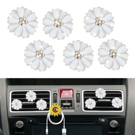 Daisy Air Vent Clips - 6 Pcs Cute Flower Car Air Fresheners Vents Clips Glam Car Interior Decor Charm Accessories for Women (White)+ Mask Hook