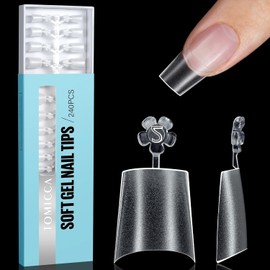 TOMICCA 240 Pieces False Nail Tips, Clear Nail Tips Set, Acrylic, Half Cover, French Fake Nail Tips, Nail Tips, Short Coffin, 12 Sizes for Nail Salons, DIY, Nail Extension