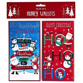 Partisan Christmas Xmas Money Cash Gift Wallets & Envelopes, North Pole Kids Designs - Pack of 4