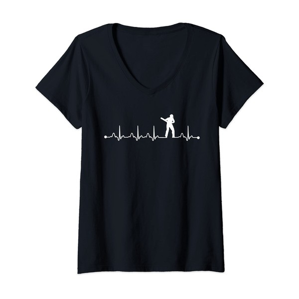 Femme Cricket Heartbeat EKG Pulse pour joueur de cricket T-Shirt avec Col en V