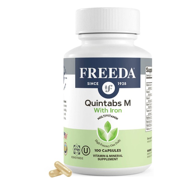 FREEDA Multivitamin – Quintabs-M with Iron – Kosher Multi Vitamins Supplements for Women Health - Multivitamins for Women & Iron-Deficient Men Adult Vitamins Multivitamin (100)
