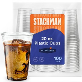 Stack Man [100 Pack - 20 oz.] Clear Disposable Plastic Cups PET Crystal Clear Disposable 20oz Plastic Cups
