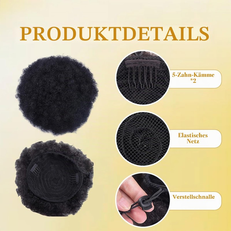 Afro Puff Drawstring Ponytail Synthetic Curly Natural Extension Hairpieces (Black-1)