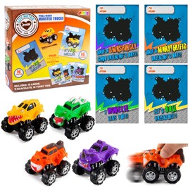 JOYIN Valentine's Day 16 Pack Pull Back Monster Truck Toys with Gift Cards for Kids, Mini Monster Trucks Classroom Exchange Prizes Valentine Party Favor Toys