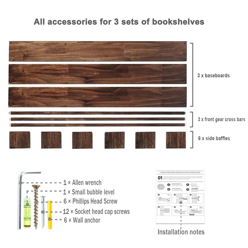 AZSKY Nursery Book Shelves Deep Walnut Wall Mount Floating Book