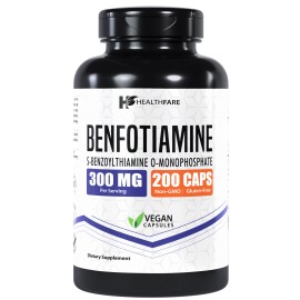 HealthFare Benfotiamine 300mg 200 Veg Capsules Fat Soluble Thiamine Vitamin B1 HealthFare