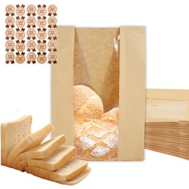 30 Sourdough Bread Bags For Homemade Loaf Kraft Brown Paper Bread Bags with Window and Square Bottom Large Bakery Bag - Reusable and Disposable Square Bottom for Easy Storage of Sandwiches and Bagels
