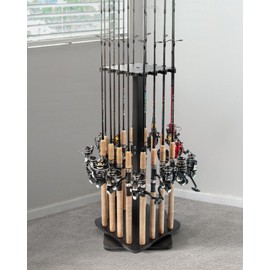 Ghosthorn Fishing Rod Holders for Garage 360 Degree Rotating Fishing Pole Rack, Floor Stand Holds up to 16 Rods Wood Fishing Gear Equipment Storage Organizer, Fishing Gifts for Men Women