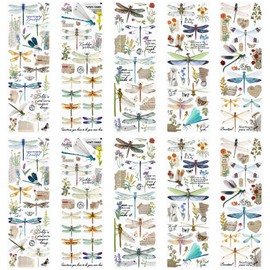 WANDIC 10 Sheets Rub On Transfer Sticker, Dragonfly Pattern Flower Stickers for DIY Scrapbooking Photo Albums Furniture,11.8 * 3.9in